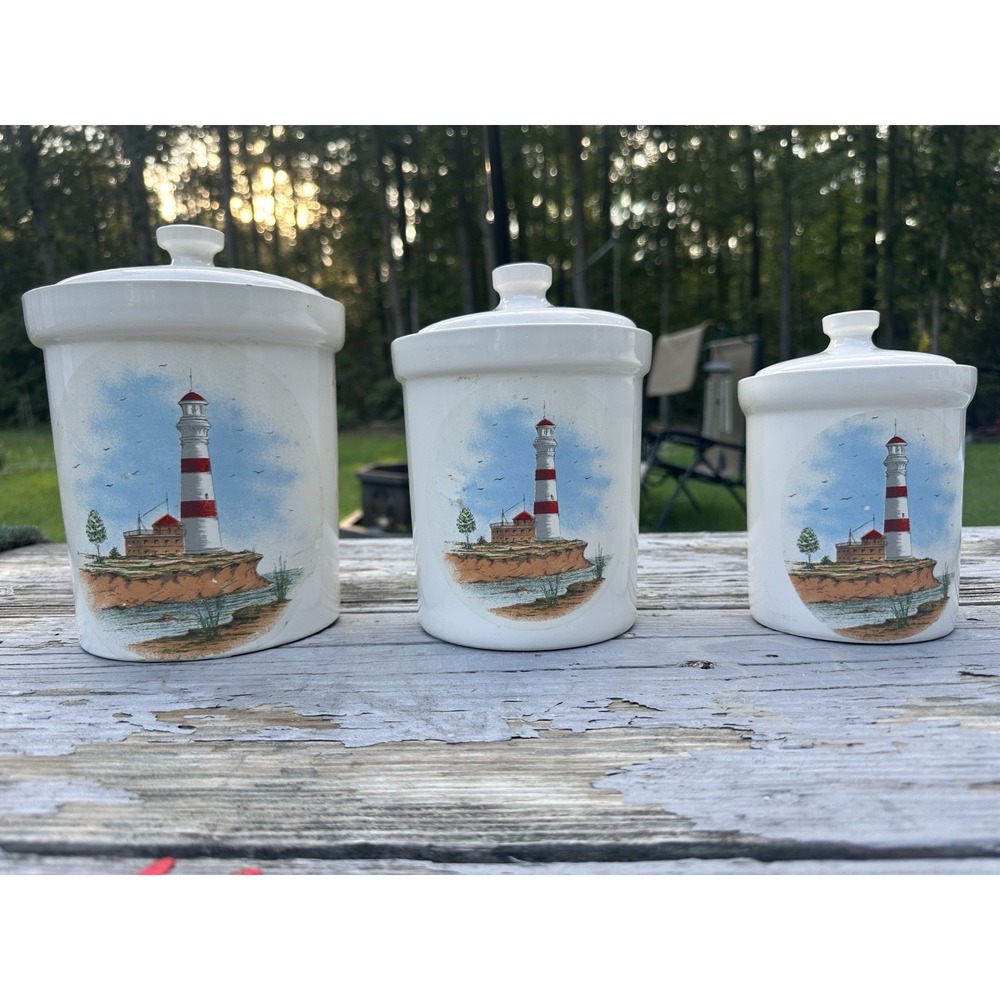 3-Piece Ceramic Nautical Kitchen Canister Set w/ Lids